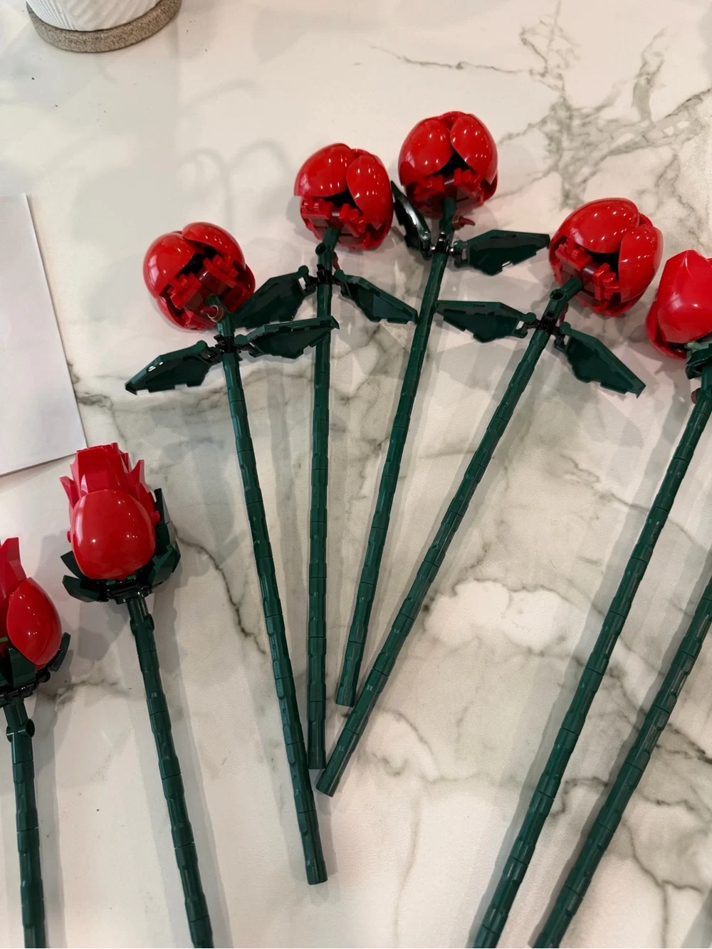 Lego Red Rose Stems with Dark Green Leaves